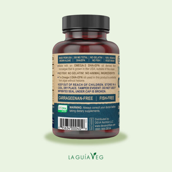 Omega 3 DHA y EPA Vegano 300mg DEVA 90 Cápsulas