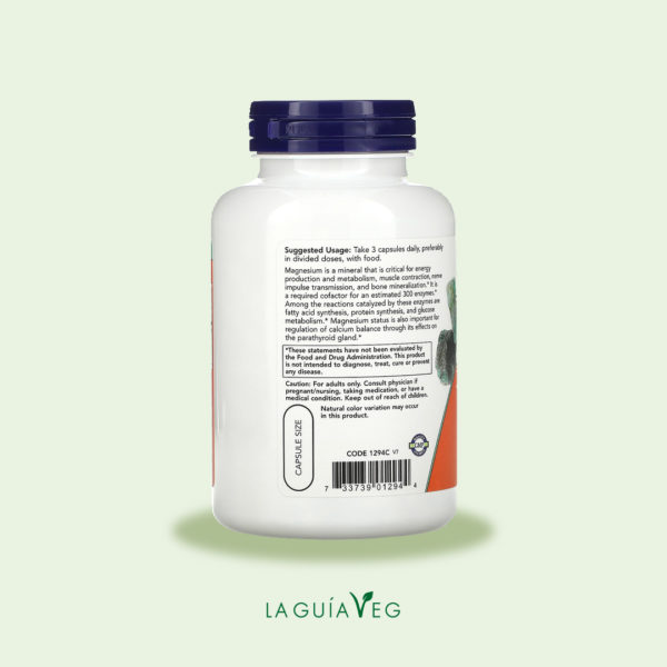 Suplemento Vegano Citrato de Magnesio 400 mg Now Foods